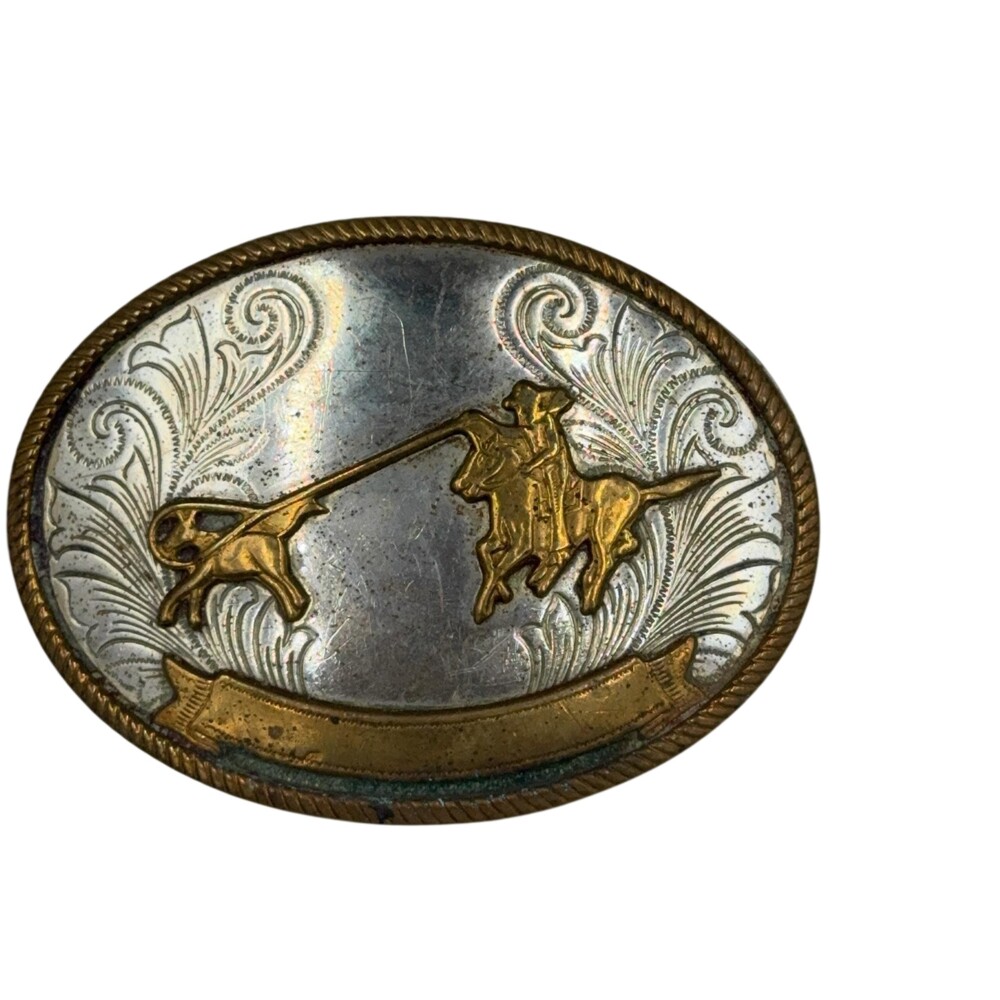 Cowboy Rodeo Roping Belt Buckle Mens Silver Nickel Western Oval Gold Silver Tone